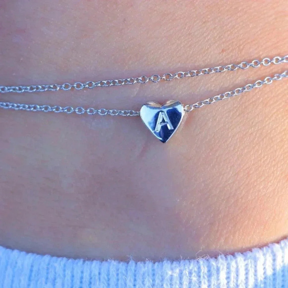 SILVER INITIAL ANKLET ❤️HEART CHARM PERSONALIZED ALPHABET DAINTY, ELDM22336 - Picture 1 of 12